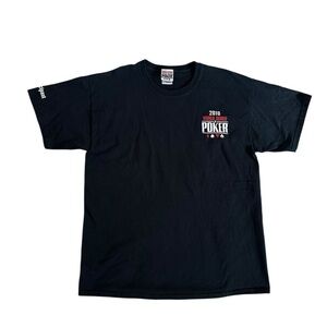 Vintage Y2K Mens Large 2010 World Series of Poker Participant T-Shirt Dark Blue